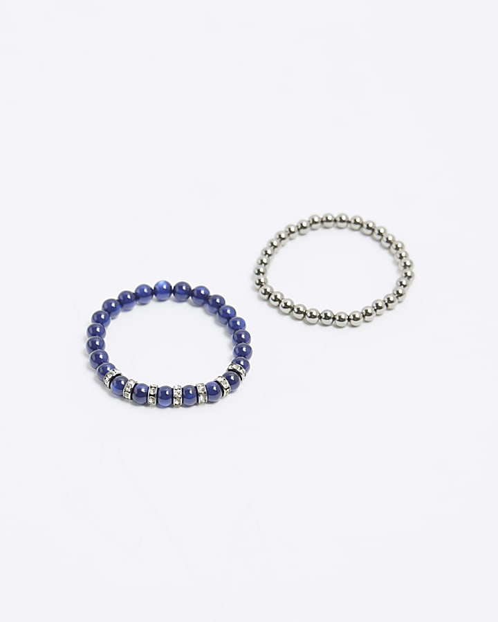 Blue Beaded Stretch Bracelet Set