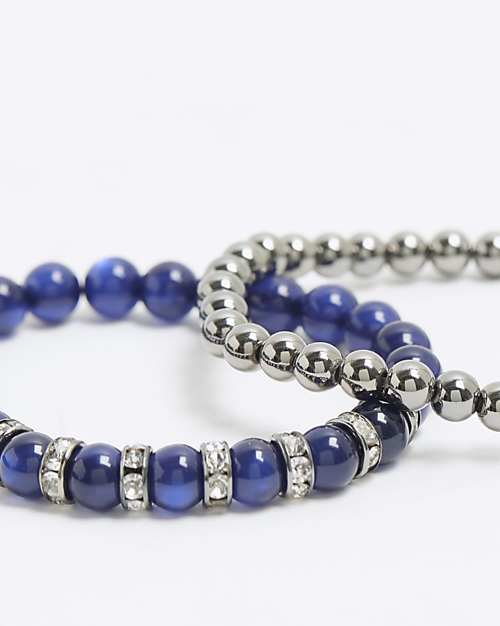 Blue Beaded Stretch Bracelet Set