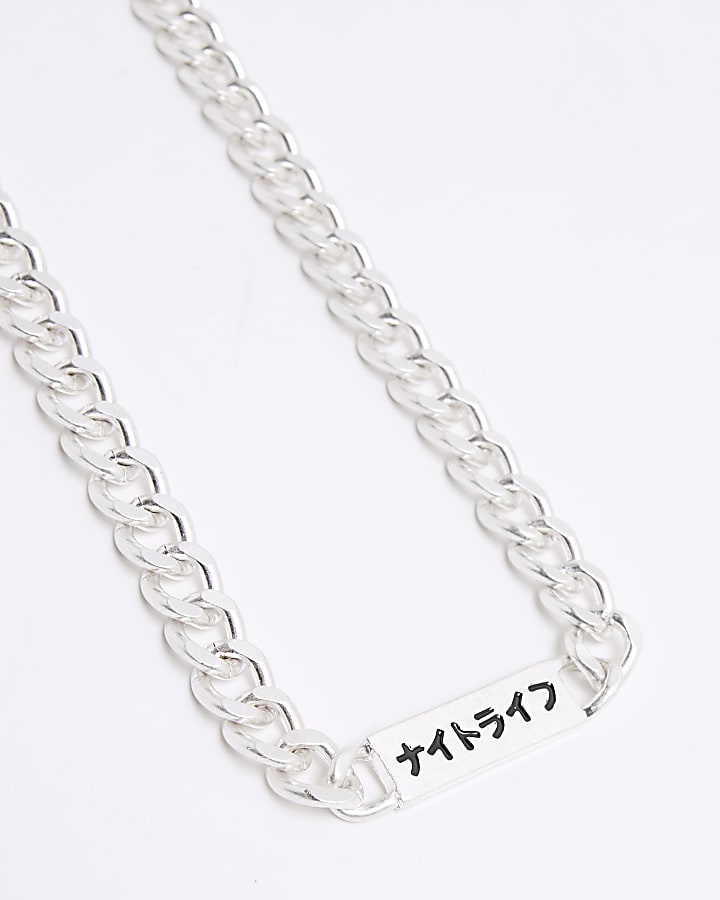 Silver Metal Japanese Writing Necklace