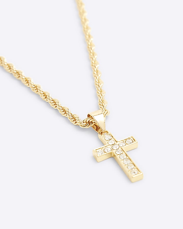 Gold Rhinestone Cross Necklace