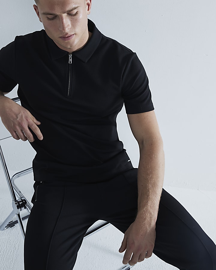 Black Slim Fit Pique Joggers