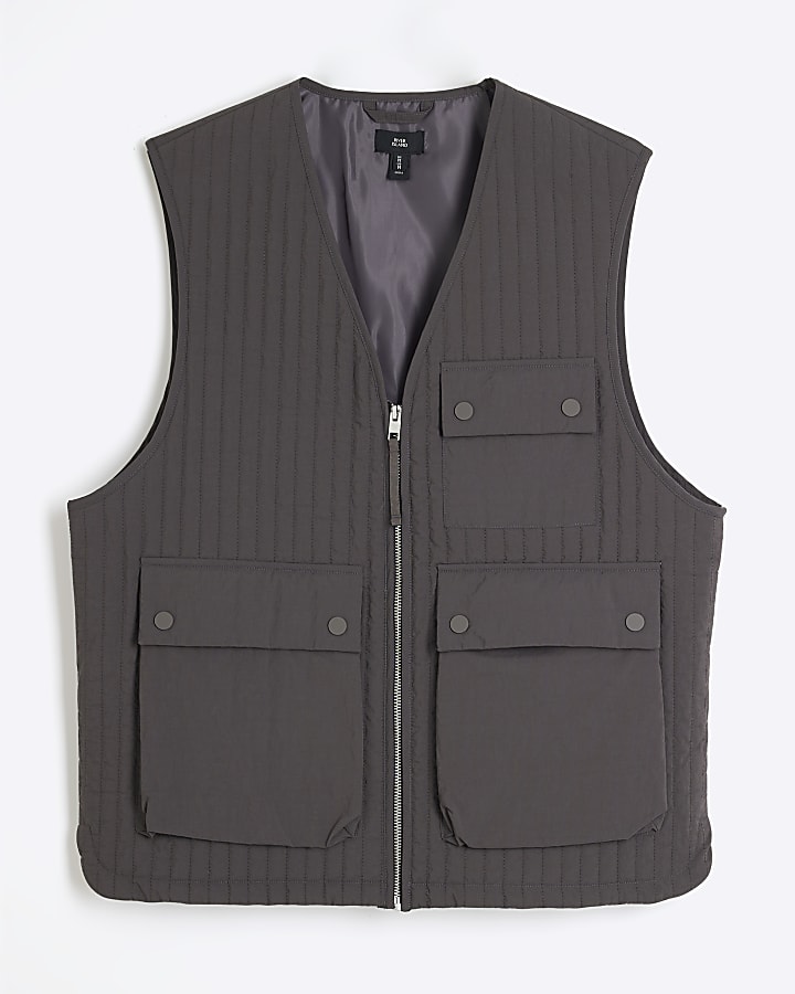 Grey Multi Pocket Quilted Gillet