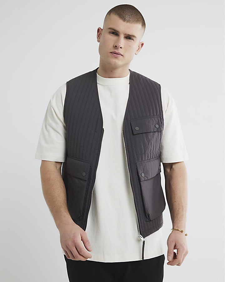 Grey Multi Pocket Quilted Gillet