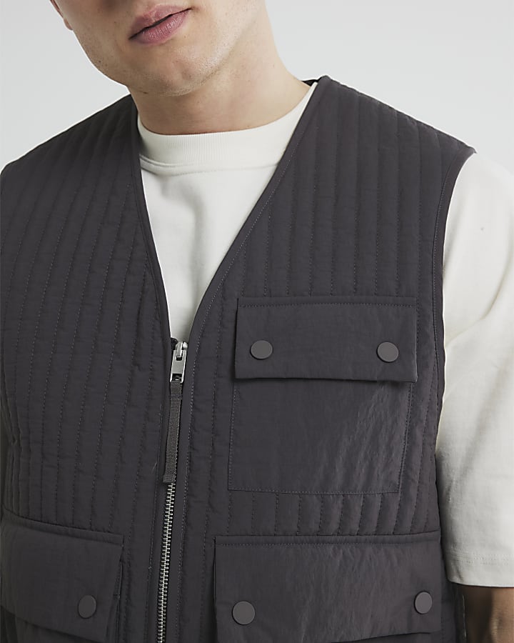 Grey Multi Pocket Quilted Gillet