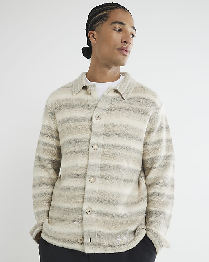 Stone Long Sleeve Brushed Stripe Shirt