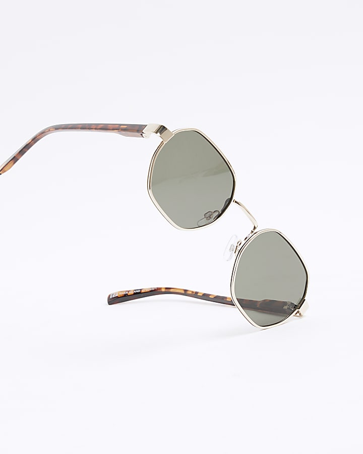 Gold Embossed Metal Hexagon Sunglasses