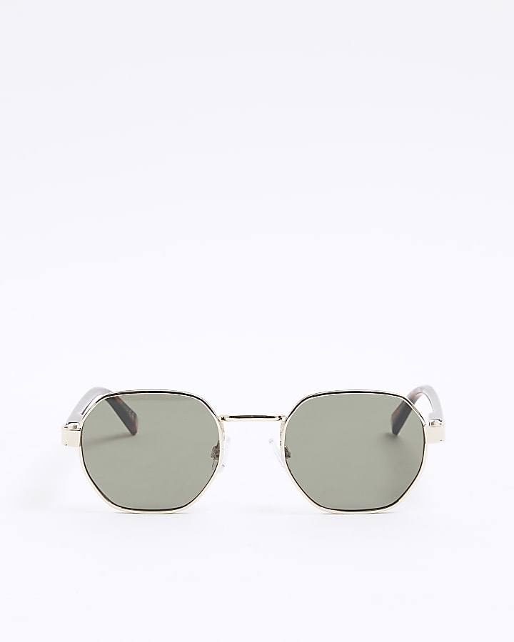 Gold Embossed Metal Hexagon Sunglasses