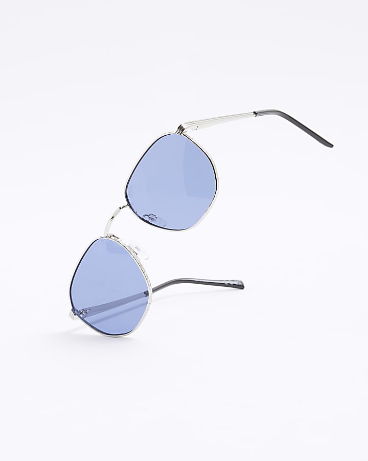 Silver Embossed Metal Hexagon Sunglasses