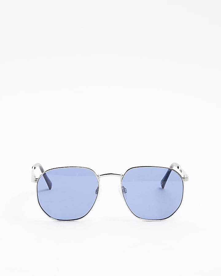 Silver Embossed Metal Hexagon Sunglasses