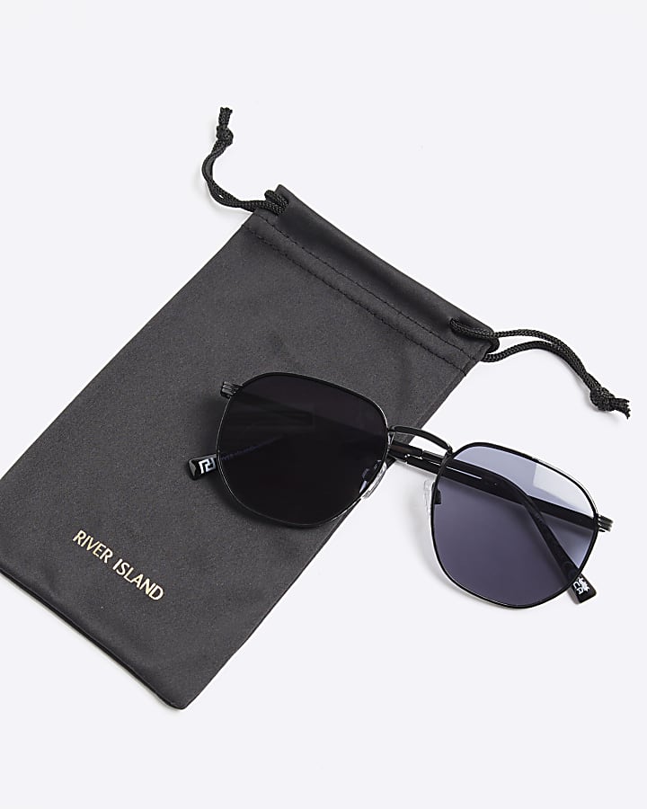 Black Embossed Metal Hexagon Sunglasses