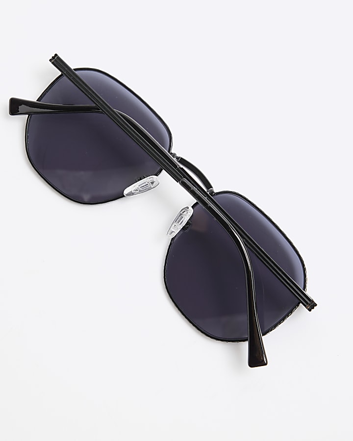 Black Embossed Metal Hexagon Sunglasses