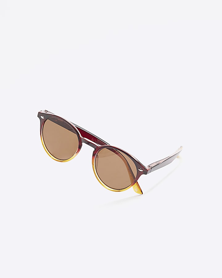 Brown Plastic Ombre Round Sunglasses