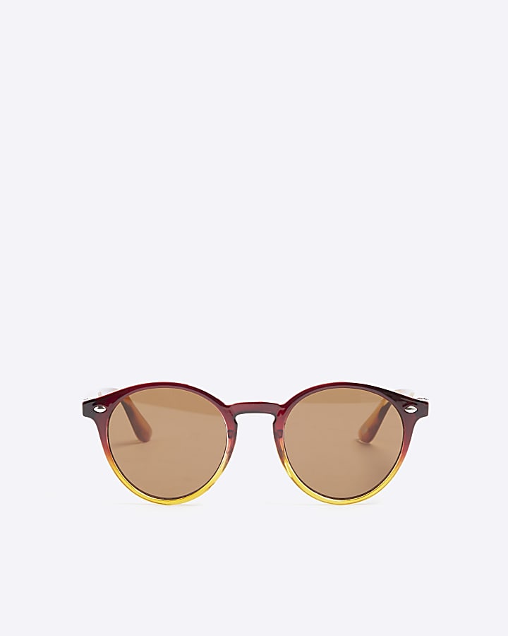 Brown Plastic Ombre Round Sunglasses