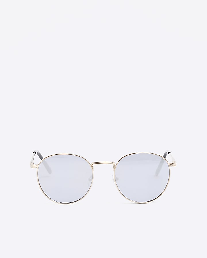 Gold Metal Textured Round Sunglasses