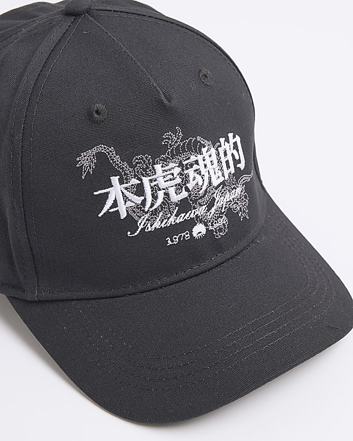 Black Japanese Embroidered Cap