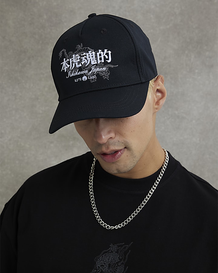 Black Japanese Embroidered Cap