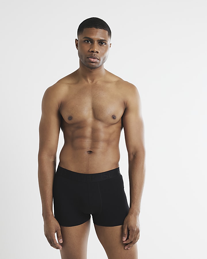 Black 4 Pack Cotton Stretch RI Trunks