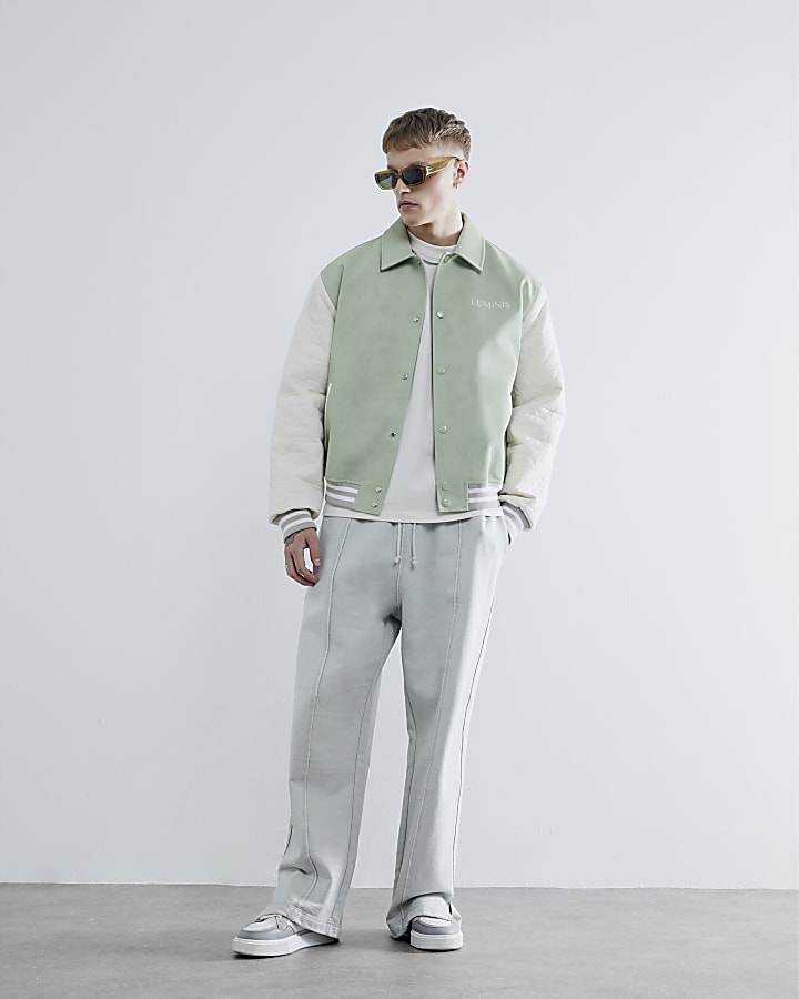 Green Faux Leather Luminis Bomber Jacket