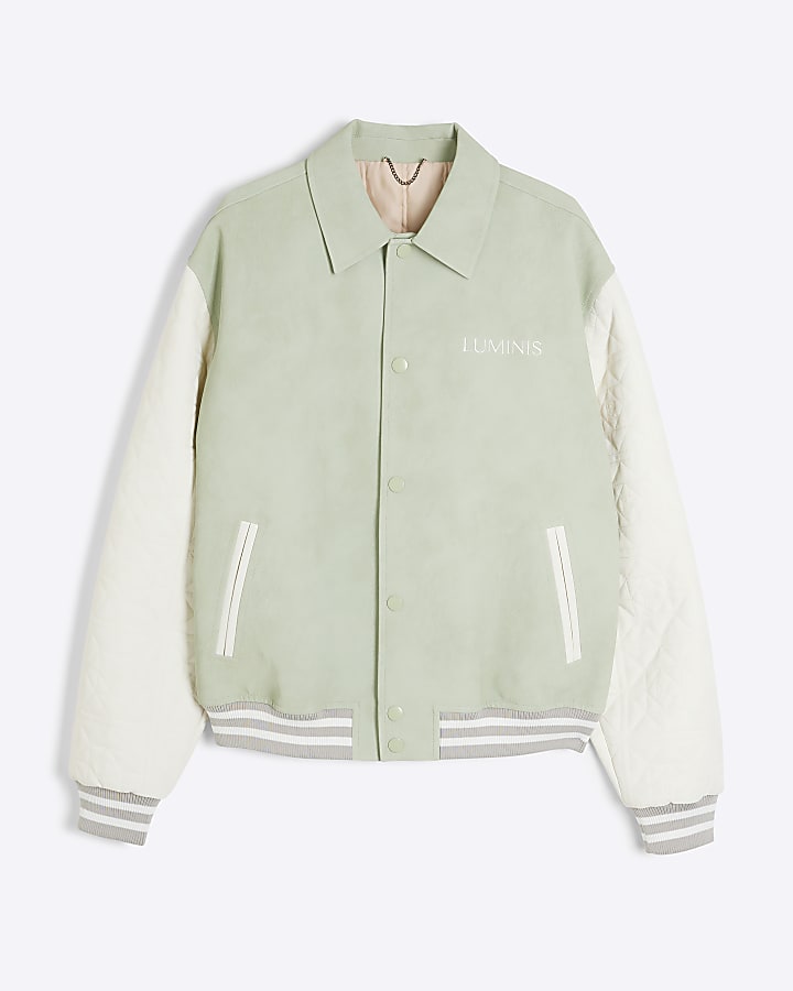 Green Faux Leather Luminis Bomber Jacket