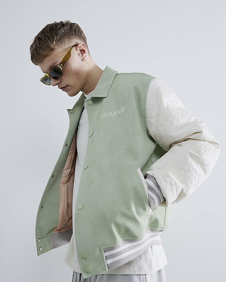 Green Faux Leather Luminis Bomber Jacket