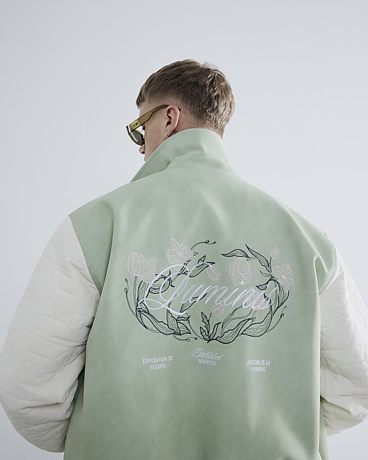 Green Faux Leather Luminis Bomber Jacket