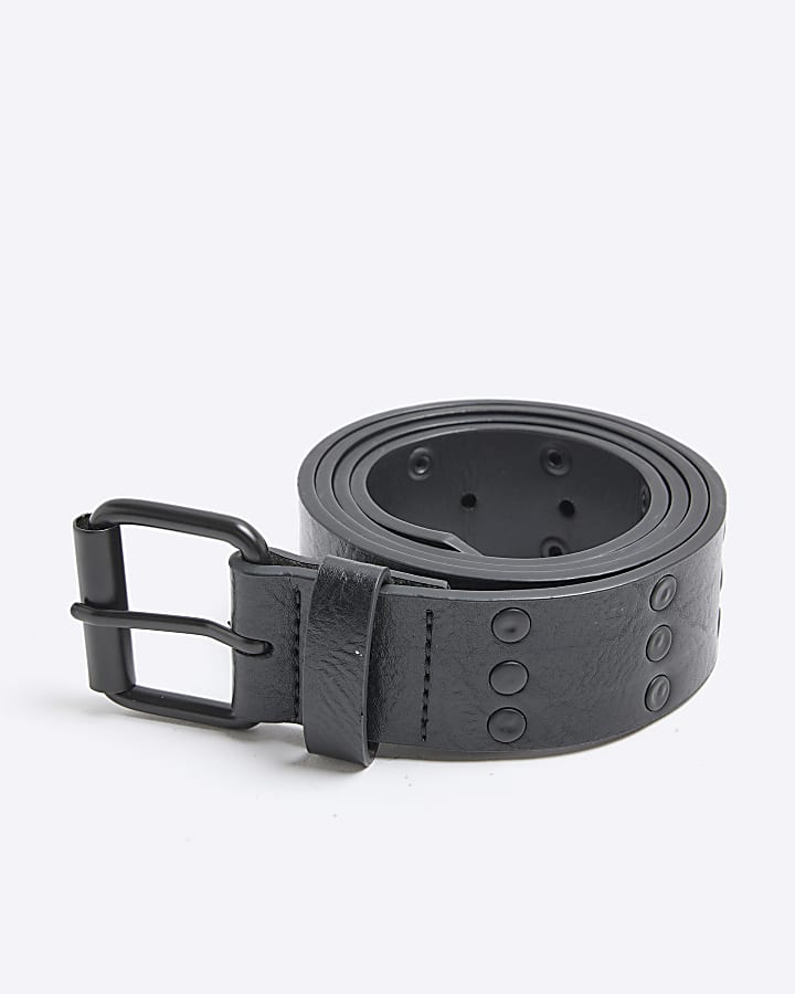 Black Faux Leather Studded Monochrome Belt