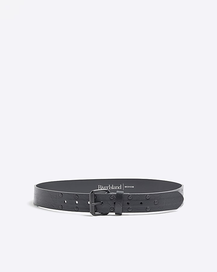 Black Faux Leather Studded Monochrome Belt