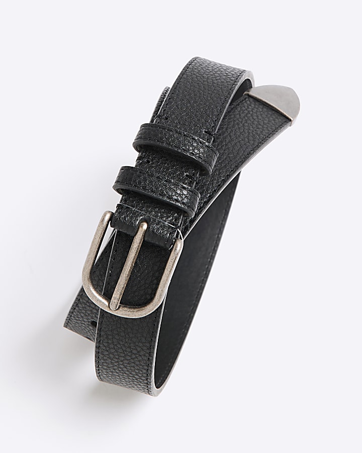 Black Faux Pebble Leather Western Belt