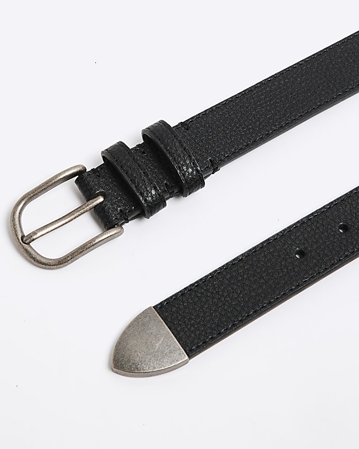 Black Faux Pebble Leather Western Belt