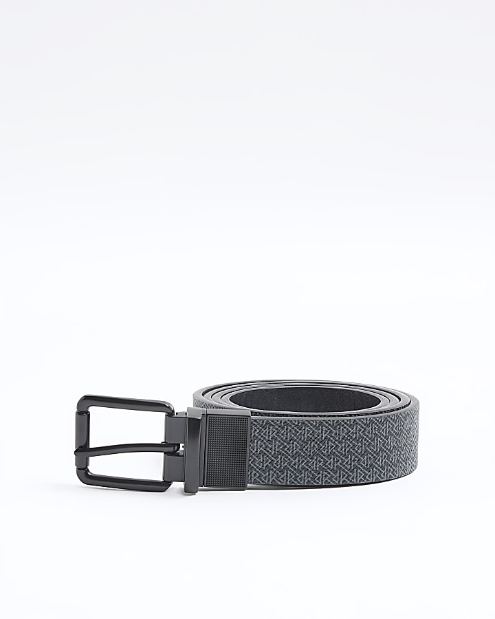 Black Faux Leather Monogram Reversible Belt