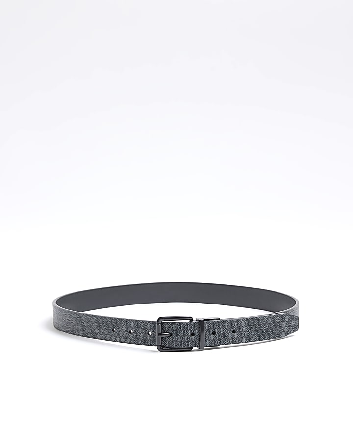 Black Faux Leather Monogram Reversible Belt