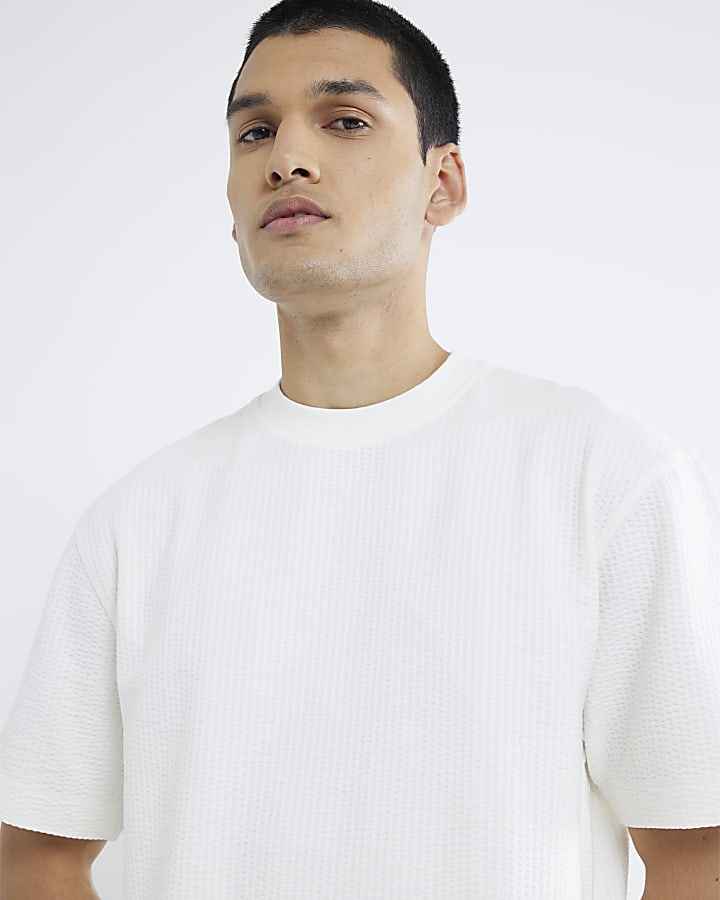 Ecru Regular Fit Seersucker T-Shirt