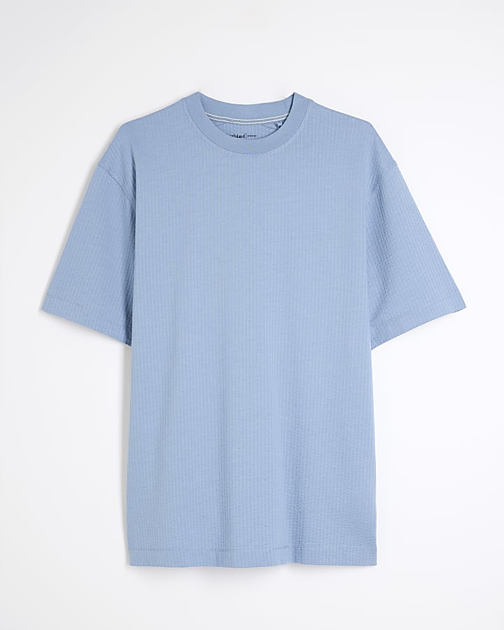 Blue Regular Fit Seersucker T-Shirt