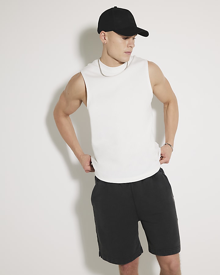 White Regular Fit Ribbed Tank Top