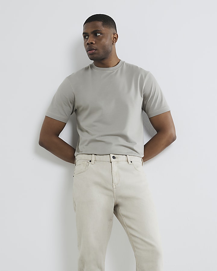 Beige Slim Fit Twill T-Shirt