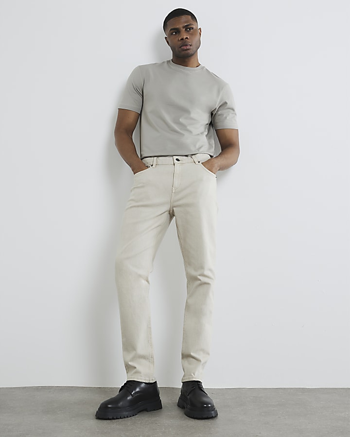 Beige Slim Fit Twill T-Shirt