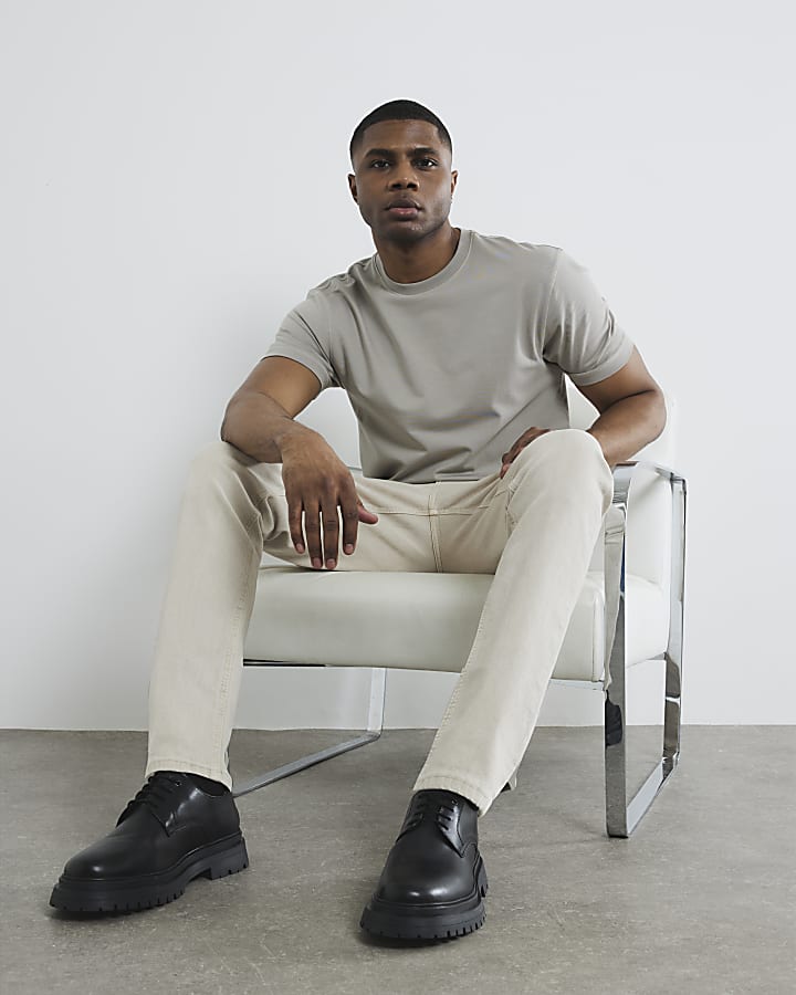 Beige Slim Fit Twill T-Shirt