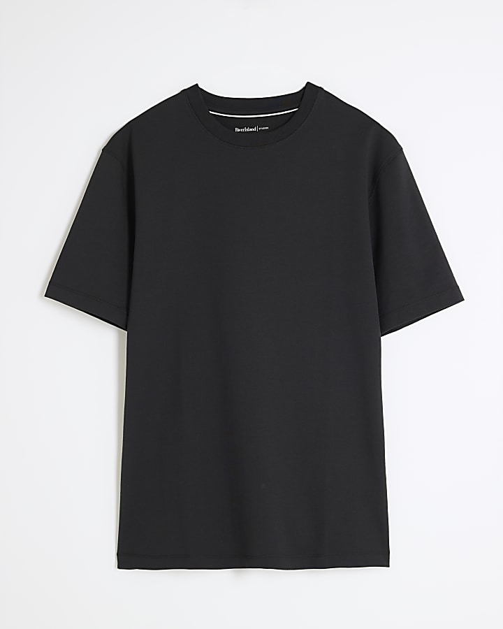 Black Slim Fit Short Sleeve Twill T-Shirt