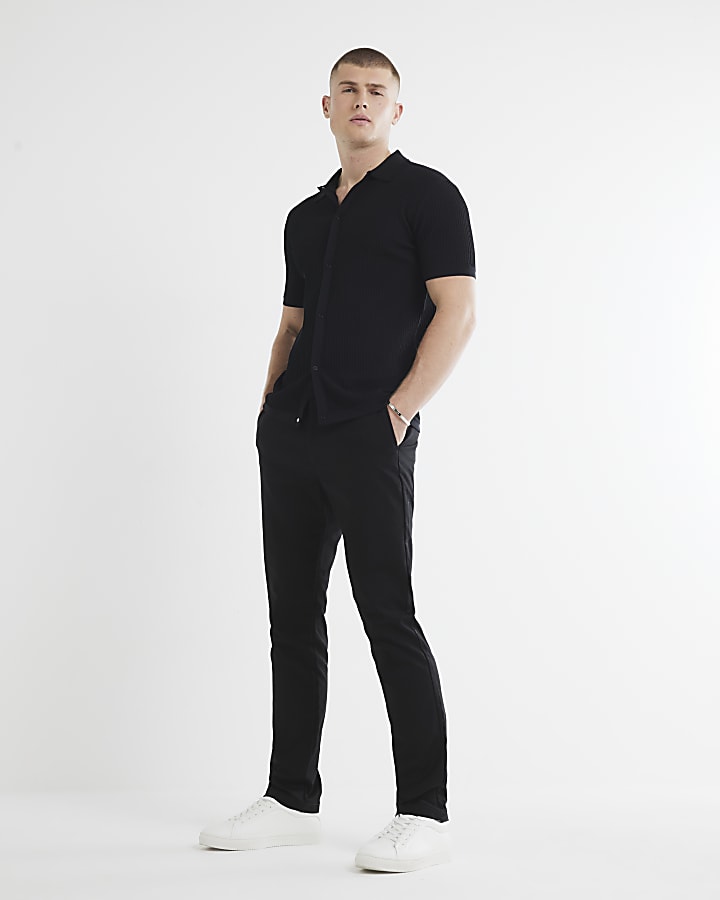 Black muscle fit brick pointelle shirt