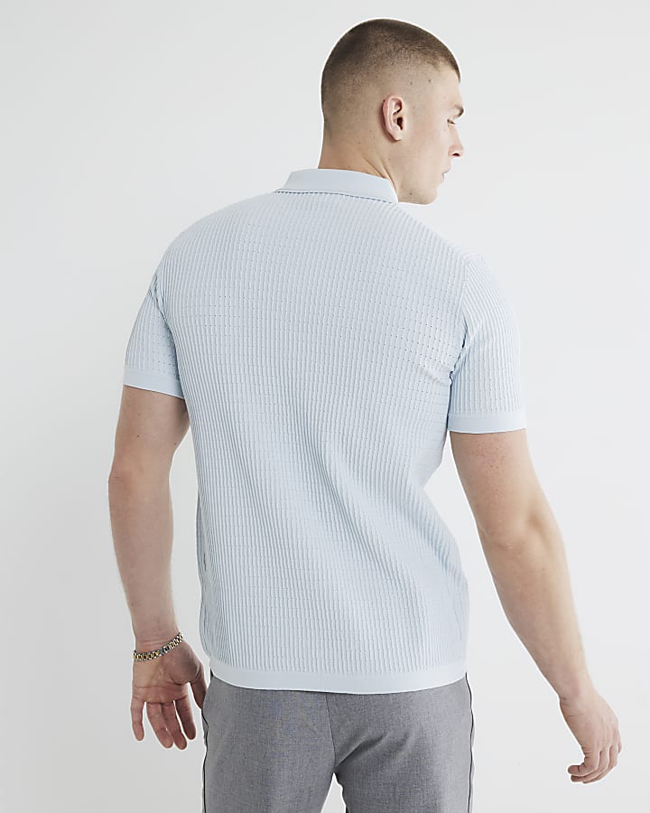 Blue muscle fit brick pointelle shirt