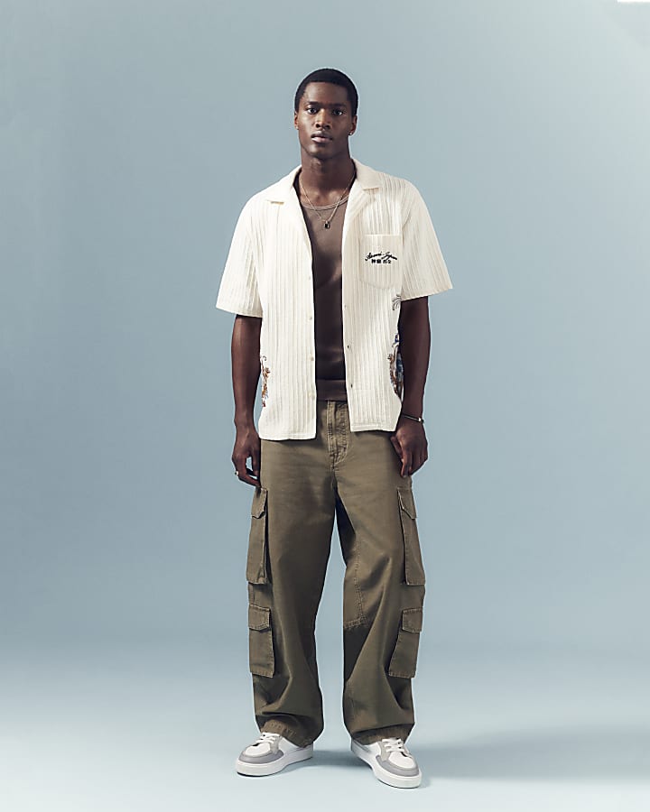 Khaki Loose Fit Denim Cargo Trousers