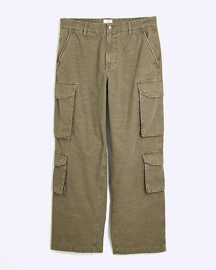 Khaki Loose Fit Denim Cargo Trousers