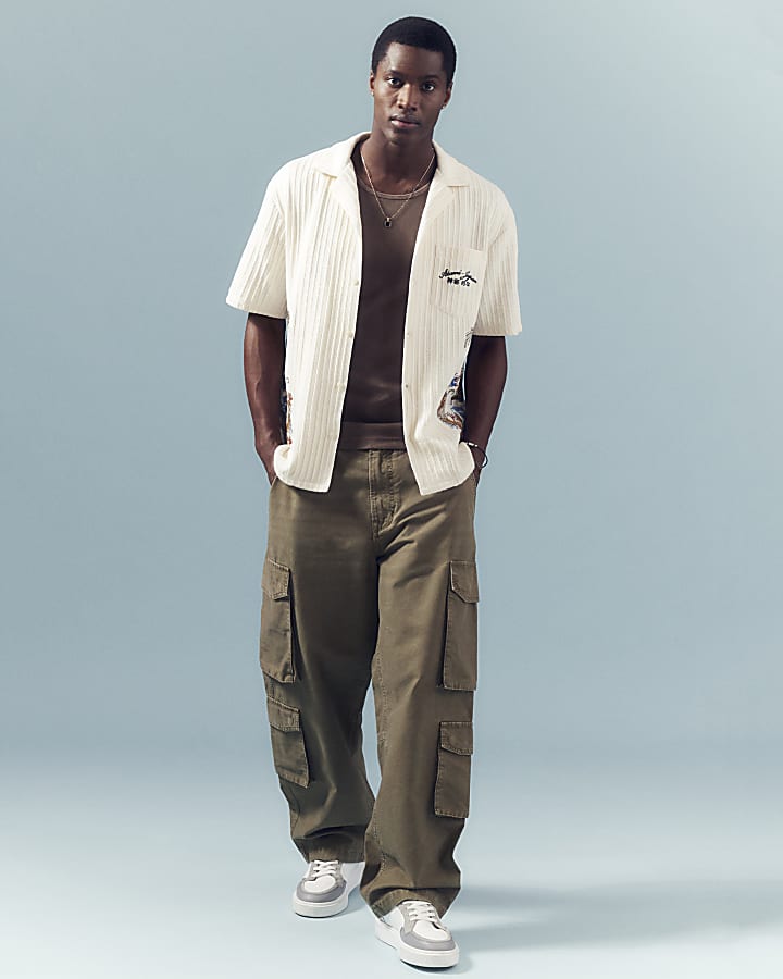 Khaki Loose Fit Denim Cargo Trousers