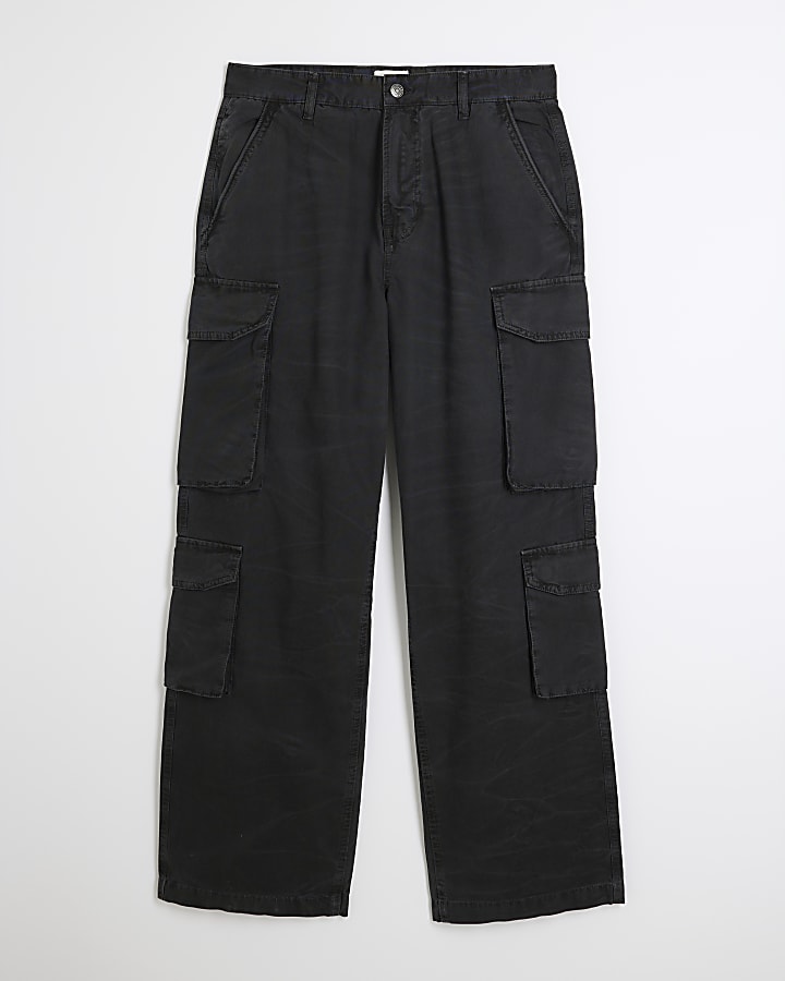 Black Denim Loose Fit Cargo Trousers