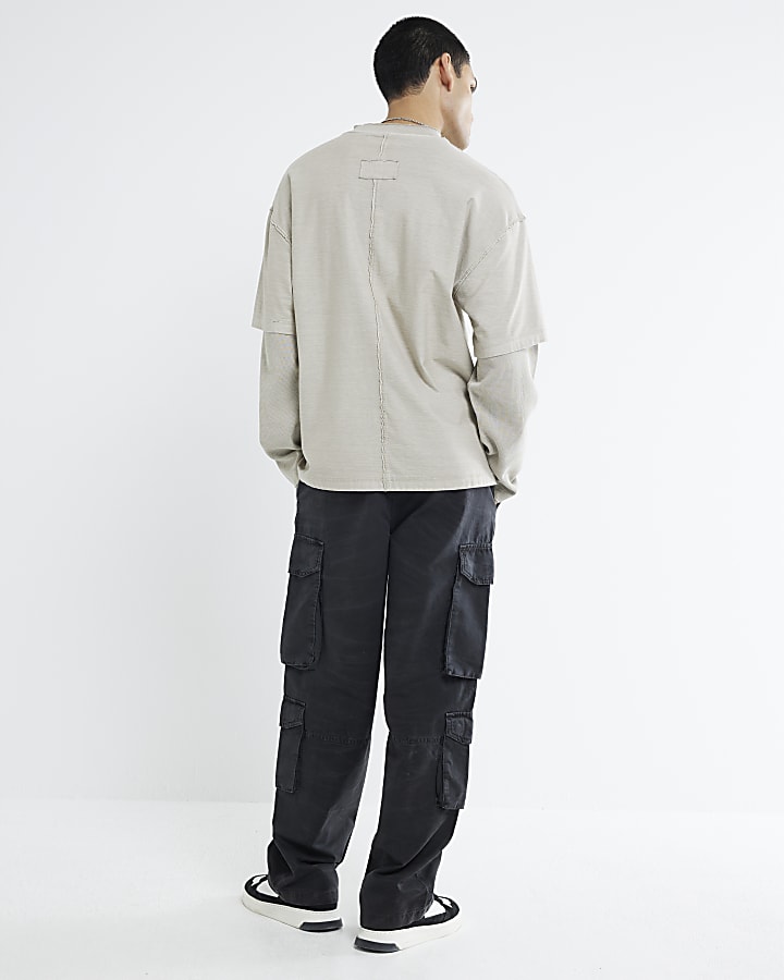 Black Denim Loose Fit Cargo Trousers