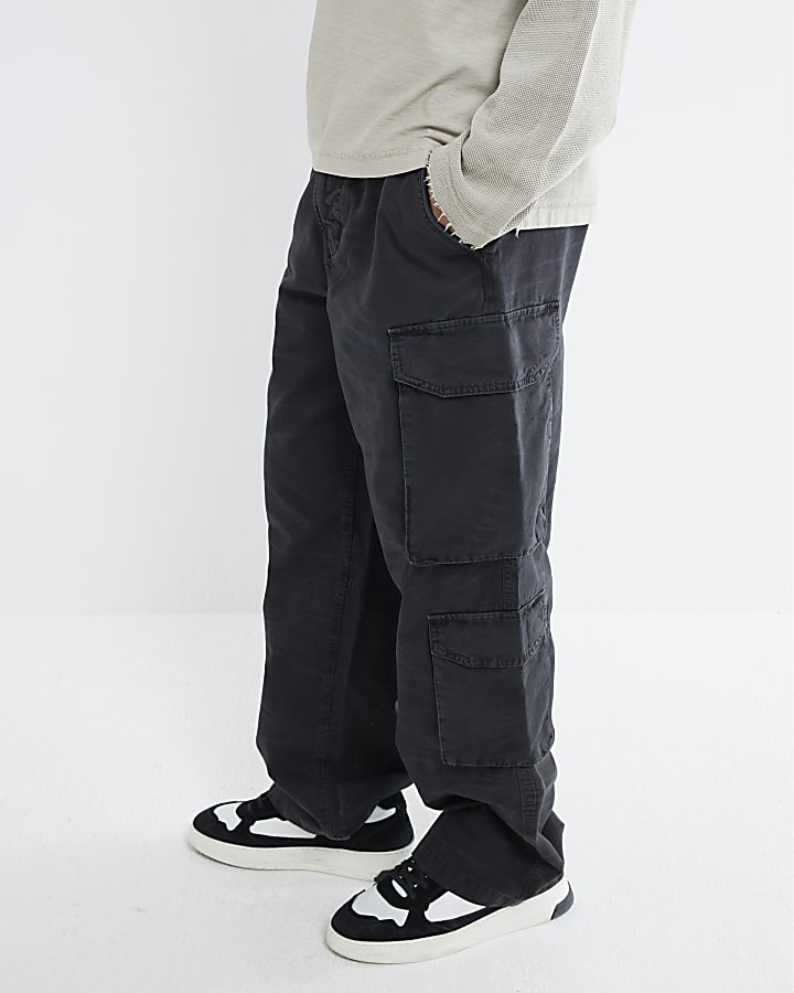 Black Denim Loose Fit Cargo Trousers