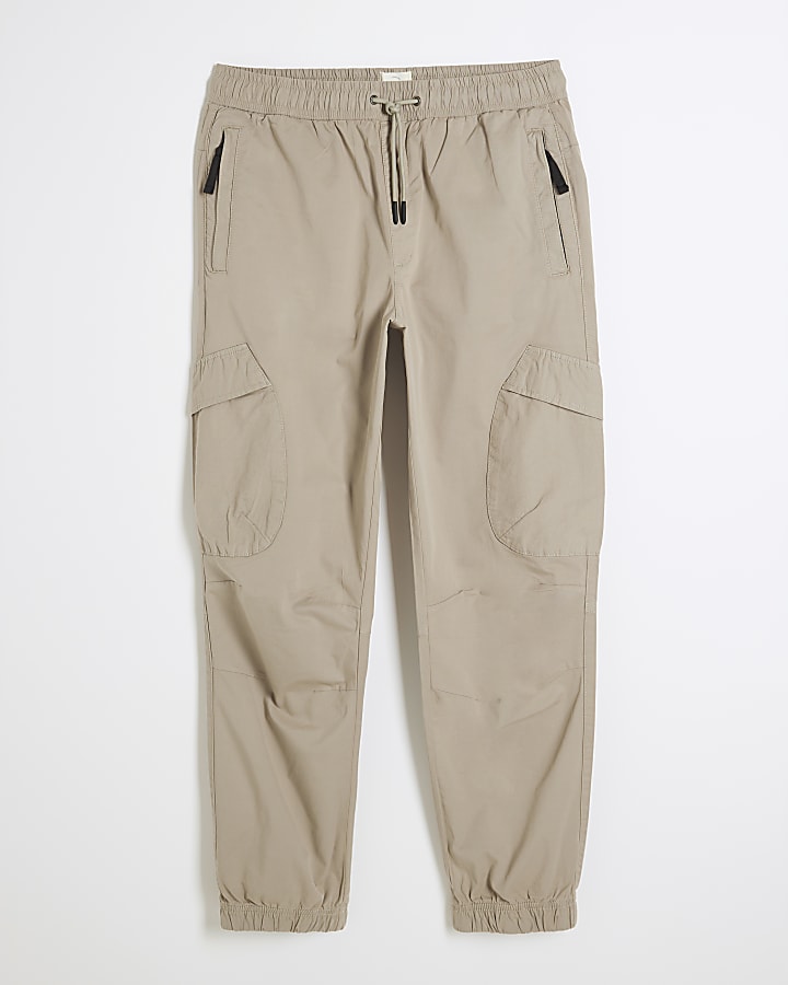 Beige Regular Fit Cuffed Cargo Trousers