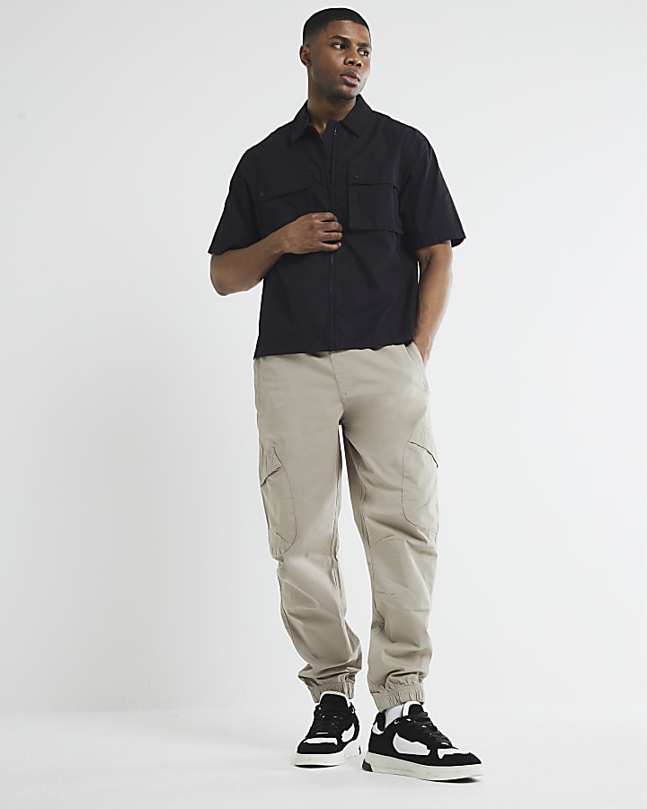 Stone Regular Fit Cuffed Cargo Trousers