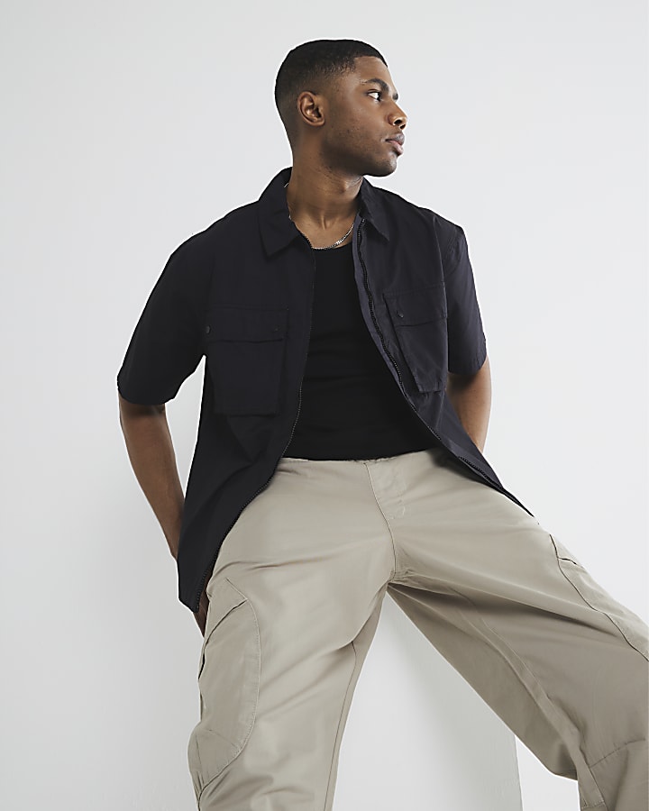 Beige Regular Fit Cuffed Cargo Trousers
