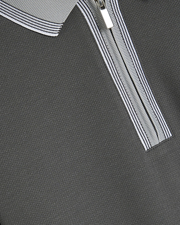 Grey Slim Fit Pique Tipped Polo Shirt